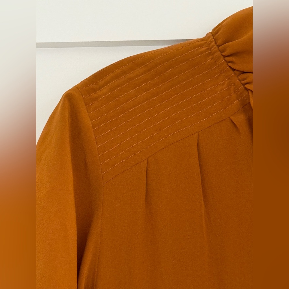 Sonia by Sonia Rykiel burnt orange short sleeve silk dress w/ ruffle collar - Picture 4 of 10